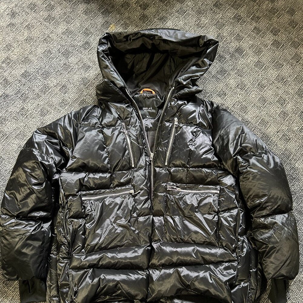 OROLAY Thickened Down Puffer Coat Jacket XXL in SOLID shiny black JET